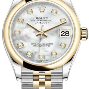 Rolex Datejust 31 Stainless Steel and Yellow Gold White Mother-of-Pearl Diamond Dial Women’s Watch M278243-0028 31mm