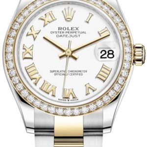 Rolex Datejust 31 Stainless Steel and Yellow Gold White Roman Dial Diamond Bezel Women’s Watch M278383RBR-0001 31mm