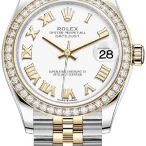 Rolex Datejust 31 Stainless Steel and Yellow Gold White Roman Dial Diamond Bezel Women’s Watch M278383RBR-0002 31mm