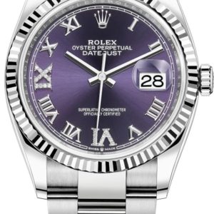 Rolex Datejust 36 Stainless Steel Aubergine Diamond Pave Roman Dial Women’s Watch M126234-0022 36mm