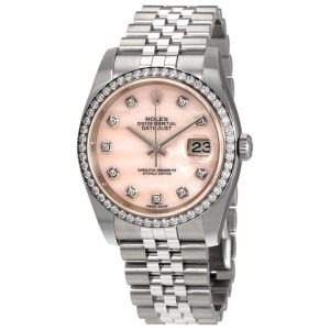 Rolex Datejust 36 Pink Mother Of Pearl Diamond Dial Automatic Ladies Jubilee Watch 116244PKMDJ 36mm