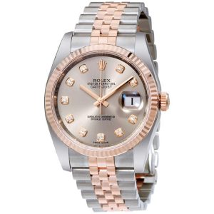 Rolex Datejust 36 Rhodium Diamond Dial Steel and 18kt Everose Gold Men’s Watch 116231RDJ 36mm