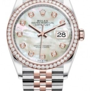 Rolex Datejust 36 Steel & Everose Gold Mother of Pearl Diamond Dial Diamond Bezel Women’s Watch M126281RBR-0009 36mm