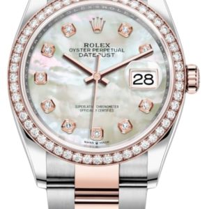 Rolex Datejust 36 Steel & Everose Gold Mother-of-Pearl Diamond Dial Diamond Bezel Women’s Watch M126281RBR-0010 36mm