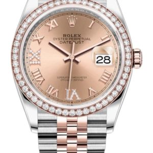 Rolex Datejust 36 Steel & Everose Gold Rose Diamond Pave Roman Dial Diamond Bezel Women’s Watch M126281RBR-0015 36mm
