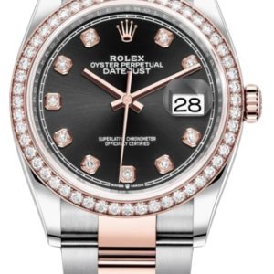 Rolex Datejust 36 Steel & Everose Gold Black Diamond Dial Diamond Bezel Women’s Watch M126281RBR-0008 36mm