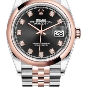 Rolex Datejust 36 Steel & Everose Gold Black Diamond Dial Women’s Watch M126201-0019 36mm