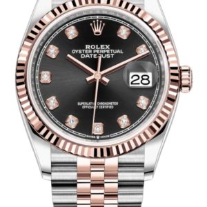 Rolex Datejust 36 Steel & Everose Gold Black Diamond Dial Women’s Watch M126231-0019 36mm