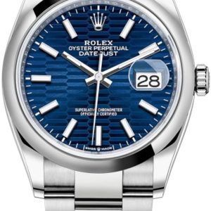 Rolex Datejust 36 Stainless Steel Blue Fluted-Motif Dial Women’s Watch M126200-0022 36mm