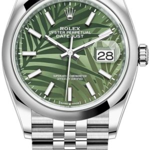 Rolex Datejust 36 Stainless Steel Olive Green Palm-Motif Dial Women’s Watch M126200-0019 36mm