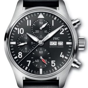 IWC Pilot’s Chronograph Black Dial Leather Strap Men’s Watch IW388111 41mm