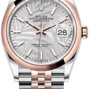 Rolex Datejust 36 Steel & Everose Gold Silver Palm-Motif Dial Women’s Watch M126201-0031 36mm