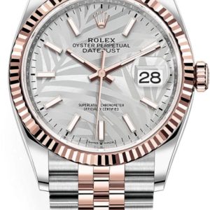 Rolex Datejust 36 Steel & Everose Gold Silver Palm-Motif Dial Women’s Watch M126231-0031 36mm