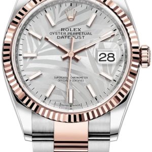 Rolex Datejust 36 Steel & Everose Gold Silver Palm-Motif Dial Women’s Watch M126231-0032 36mm