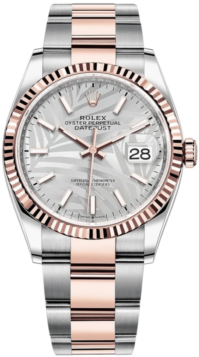 Rolex Datejust 36 Steel & Everose Gold Silver Palm-Motif Dial Women’s Watch M126231-0032 36mm