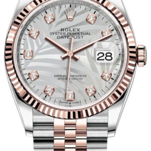 Rolex Datejust 36 Steel & Everose Gold Silver Palm-Motif Diamond Dial Women’s Watch M126231-0037 36mm