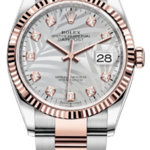 Rolex Datejust 36 Steel & Everose Gold Silver Palm-Motif Diamond Dial Women’s Watch M126231-0038 36mm