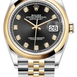 Rolex Datejust 36 Steel & Yellow Gold Black Diamond Dial Women’s Watch M126203-0021 36mm