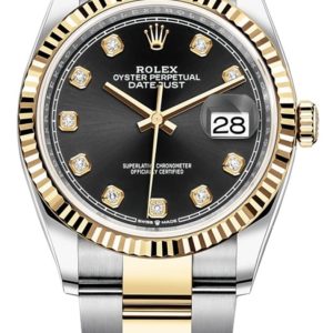 Rolex Datejust 36 Steel & Yellow Gold Black Diamond Dial Women’s Watch M126233-0022 36mm