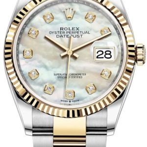 Rolex Datejust 36 Steel & Yellow Gold Mother of Pearl Diamond Dial Women’s Watch M126233-0024 36mm