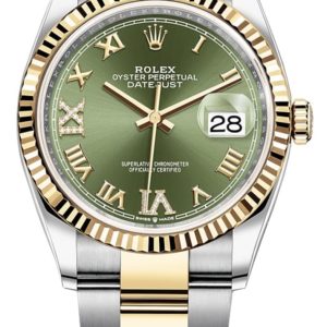 Rolex Datejust 36 Steel & Yellow Gold Olive Green Diamond Dial Women’s Watch M126233-0026 36mm