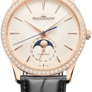 Jaeger LeCoultre Master Ultra Thin Moon Automatic Beige Dial 18K Rose Gold Black Leather Strap Men’s Watch Q1362503 39mm