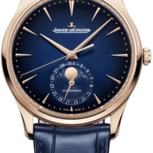Jaeger LeCoultre Master Ultra Thin Moon Automatic Blue Dial 18K Rose Gold Blue Leather Strap Men’s Watch Q1362580 39mm
