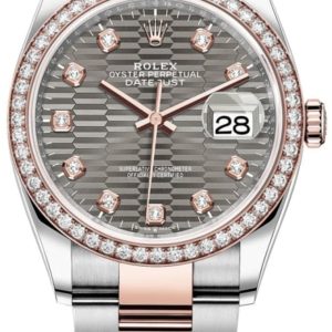 Rolex Datejust 36 Steel & Everose Gold Slate Fluted-Motif Dial Diamond Bezel Women’s Watch M126281RBR-0030 36mm