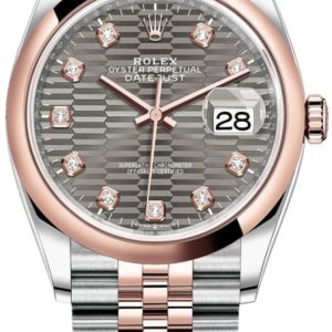 Rolex Datejust 36 Steel & Everose Gold Slate Fluted-Motif Diamond Dial Women’s Watch M126201-0041 36mm
