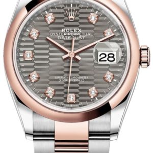 Rolex Datejust 36 Steel & Everose Gold Slate Fluted-Motif Diamond Dial Women’s Watch M126201-0042 36mm