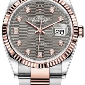 Rolex Datejust 36 Steel & Everose Gold Slate Fluted-Motif Diamond Dial Women’s Watch M126231-0042 36mm