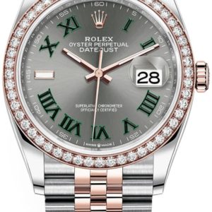 Rolex Datejust 36 Steel & Everose Gold Slate Roman Dial Diamond Bezel Women’s Watch M126281RBR-0017 36mm
