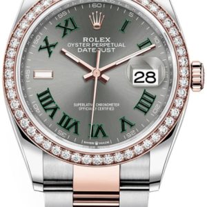 Rolex Datejust 36 Steel & Everose Gold Slate Roman Dial Diamond Bezel Women’s Watch M126281RBR-0018 36mm