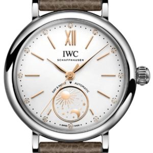 IWC Portofino Automatic Day & Night Silver Diamond Dial Taupe Leather Strap Women’s Watch IW459801 34mm
