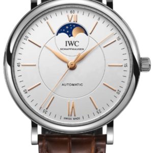 IWC Portofino Automatic Moon Phase Silver Dial Brown Leather Strap Men’s Watch IW459401 40mm