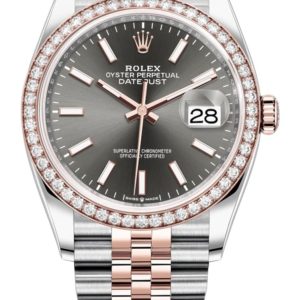 Rolex Datejust 36 Steel & Everose Gold Slate Dial Diamond Bezel Women’s Watch M126281RBR-0001 36mm