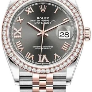 Rolex Datejust 36 Steel & Everose Gold Slate Diamond Pave Roman Dial Diamond Bezel Women’s Watch M126281RBR-0011 36mm