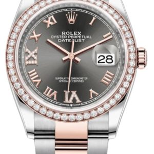Rolex Datejust 36 Steel & Everose Gold Slate Diamond Pave Roman Dial Diamond Bezel Women’s Watch M126281RBR-0012 36mm