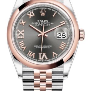 Rolex Datejust 36 Steel & Everose Gold Slate Diamond Pave Roman Dial Women’s Watch M126201-0023 36mm