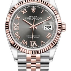 Rolex Datejust 36 Steel & Everose Gold Slate Diamond Pave Roman Dial Women’s Watch M126231-0023 36mm