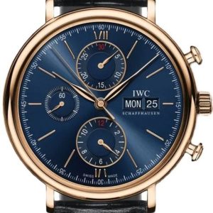 IWC Portofino Chronograph Blue Dial Black Leather Strap Men’s Watch IW391035 42mm