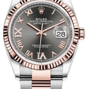 Rolex Datejust 36 Steel & Everose Gold Slate Diamond Pave Roman Dial Women’s Watch M126231-0024 36mm