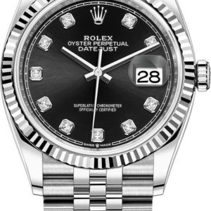 Rolex Datejust 36 Steel & White Gold Black Diamond Dial Women’s Watch M126234-0027 36mm