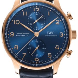 IWC Portugieser Automatic Chronograph Blue Dial 18K Rose Gold Blue Leather Strap Men’s Watch IW371614 41mm