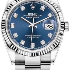Rolex Datejust 36 Steel & White Gold Blue Diamond Dial Women’s Watch M126234-0038 36mm