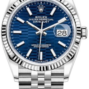 Rolex Datejust 36 Steel & White Gold Blue Fluted-Motif Dial Women’s Watch M126234-0049 36mm