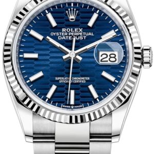 Rolex Datejust 36 Steel & White Gold Blue Fluted-Motif Dial Women’s Watch M126234-0050 36mm