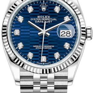 Rolex Datejust 36 Steel & White Gold Blue Fluted-Motif Diamond Dial Women’s Watch M126234-0057 36mm