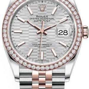 Rolex Datejust 36 Steel & Everose Gold Silver Fluted-Motif Dial Diamond Bezel Women’s Watch M126281RBR-0021 36mm
