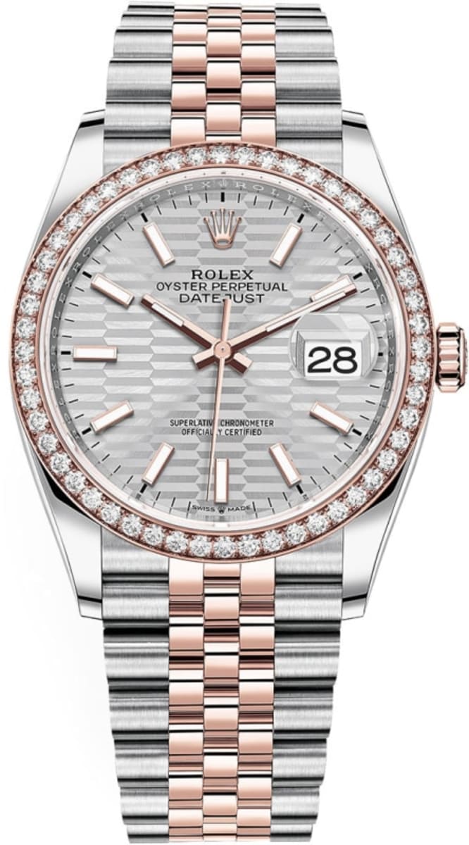 Rolex Datejust 36 Steel & Everose Gold Silver Fluted-Motif Dial Diamond Bezel Women’s Watch M126281RBR-0021 36mm